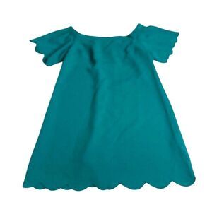 Banana Republic Dress Womens Petite 0 Green Mini Scalloped Hem Off Shoulder